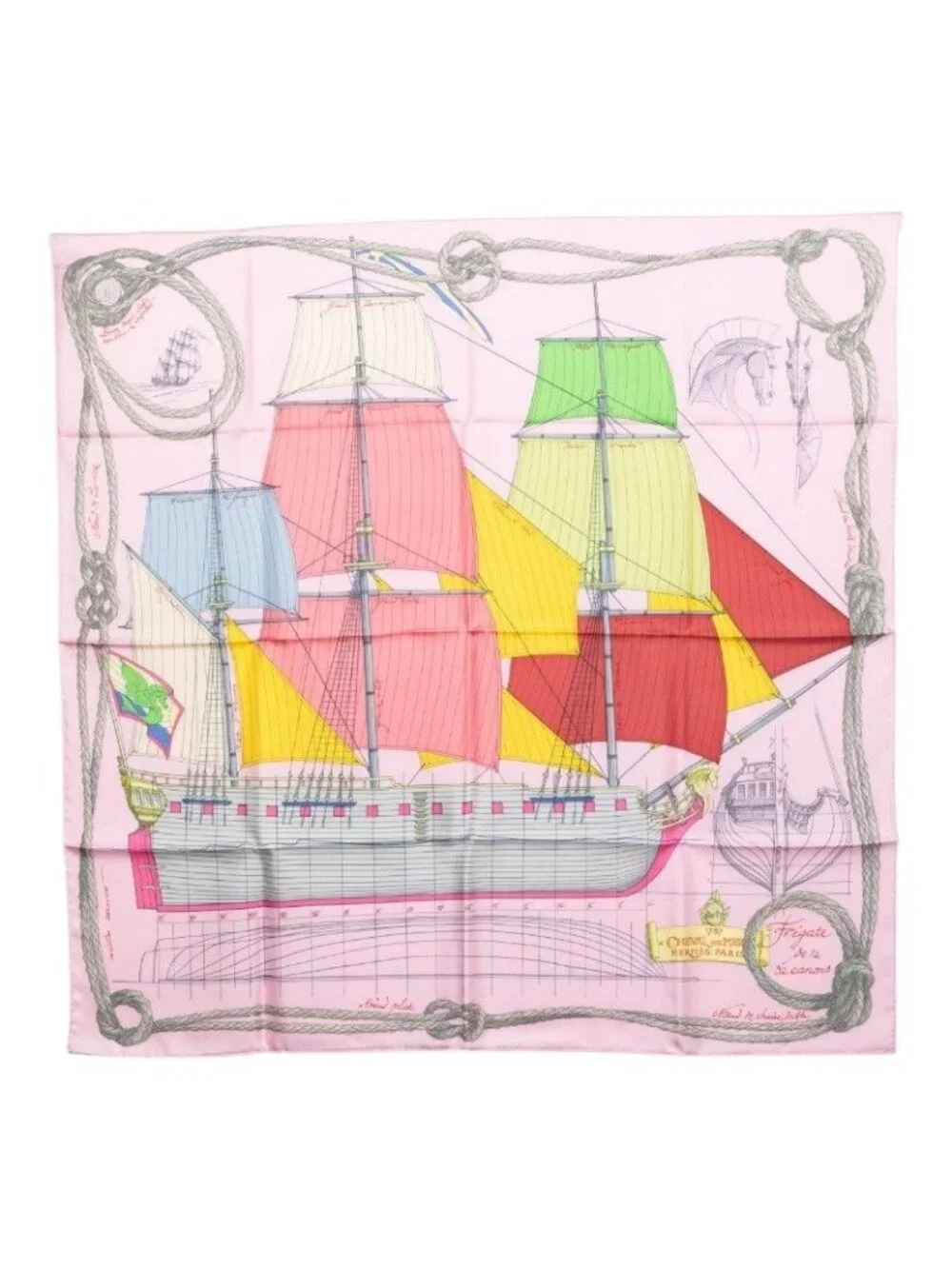 Hermes Carre 90 Cheval de Mer Sea Horse Scarf Pink Silk